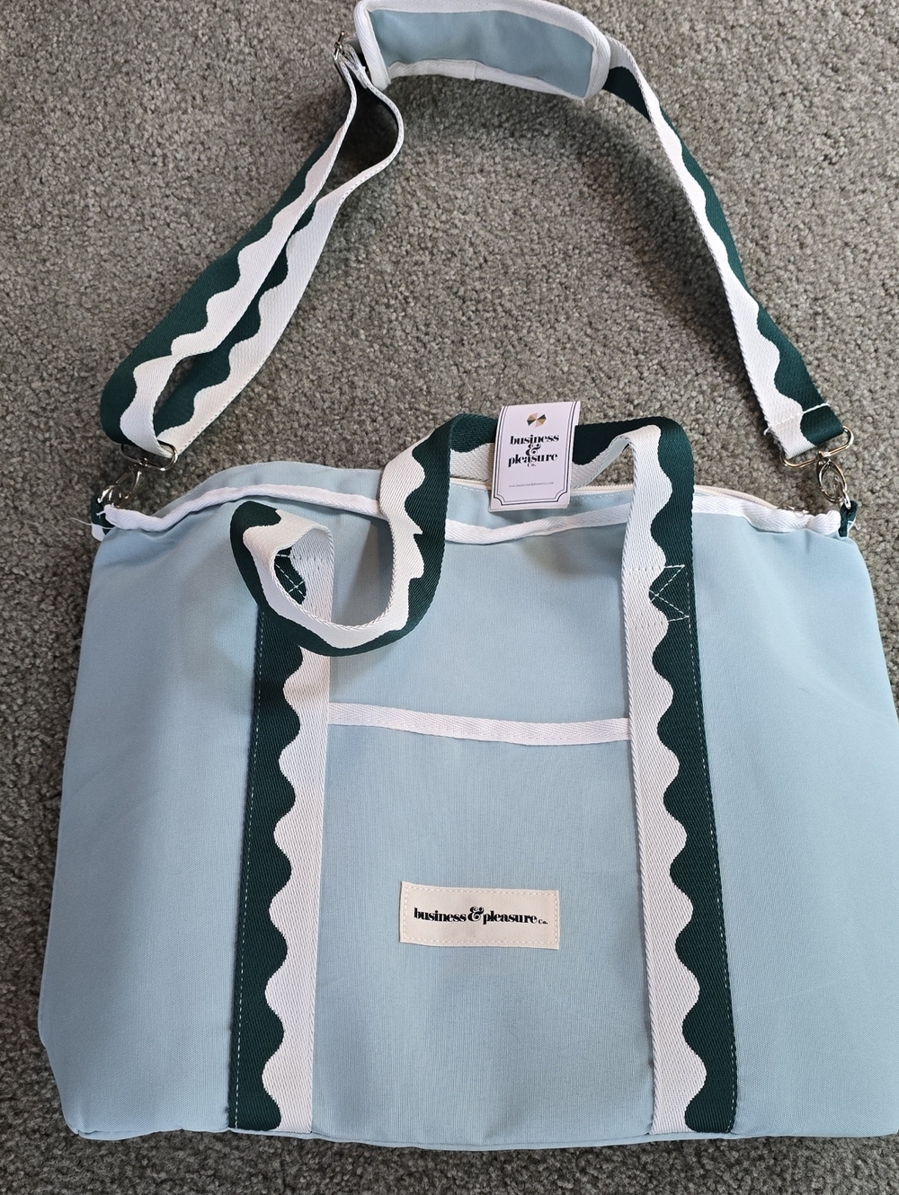 Light Blue Canvas Cooler Tote with Green Trim